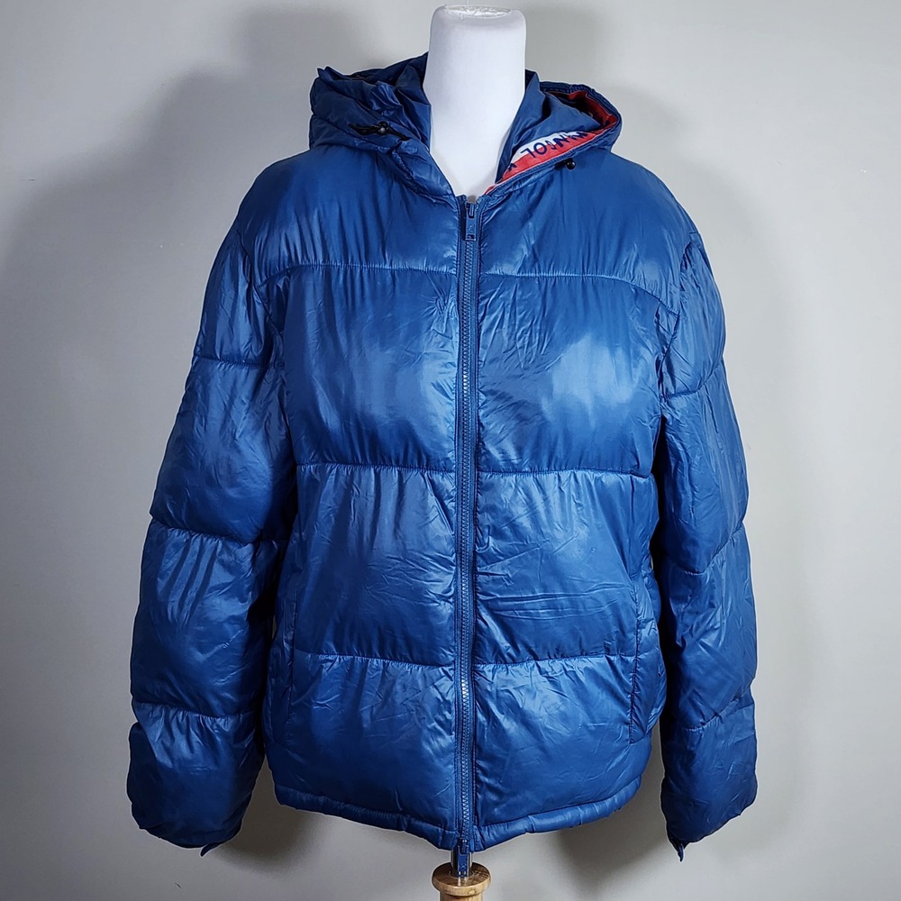 Kangol Puffer Jacket Mens Medium Blue Hooded Full Zip Quilted Winter Coat Warm